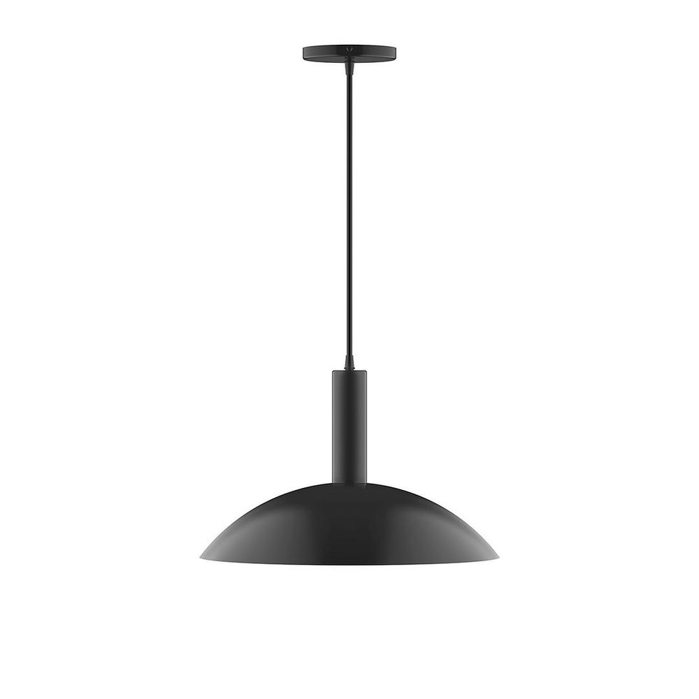 16" Stack Half Dome LED Pendant, white cord with canopy, Black