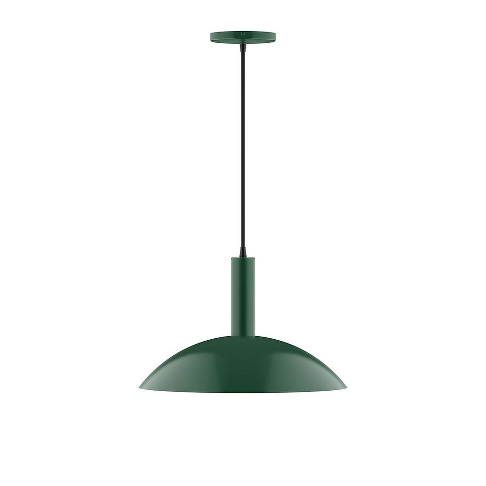 16" Stack Half Dome LED Pendant, navy mini tweed fabric cord with canopy, Forest Green