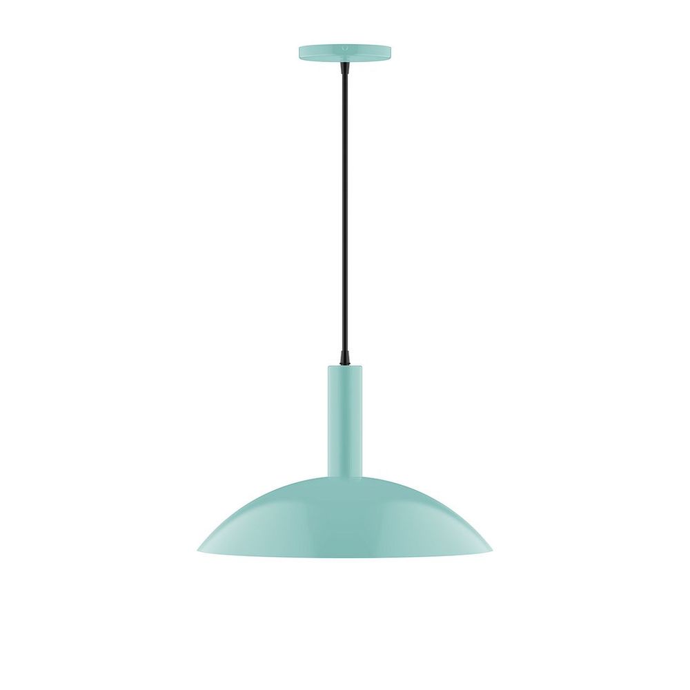 16" Stack Half Dome LED Pendant, white fabric cord with canopy, Sea Green