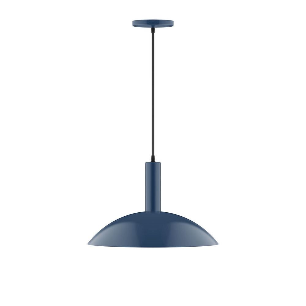 16" Stack Half Dome LED Pendant, white fabric cord with canopy, Navy