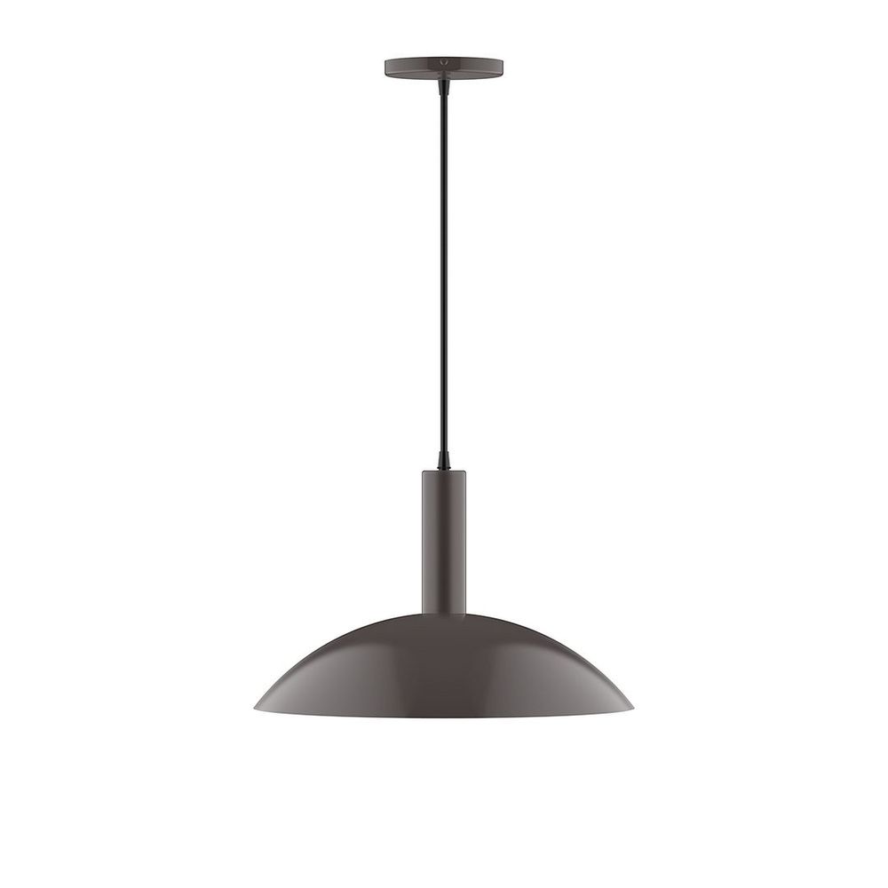 16" Stack Half Dome LED Pendant, polished copper fabric cord with canopy, Architectural Bronze