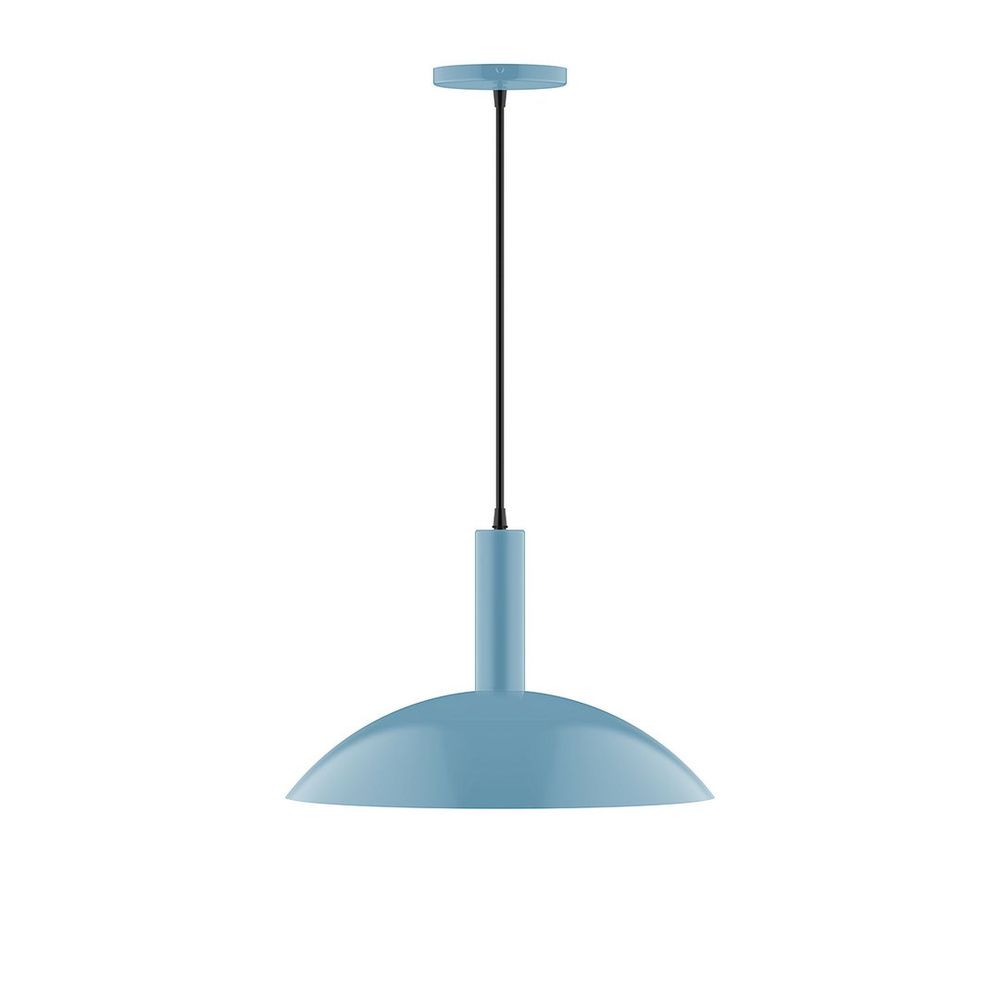 16" Stack Half Dome LED Pendant, polished copper fabric cord with canopy, Light Blue