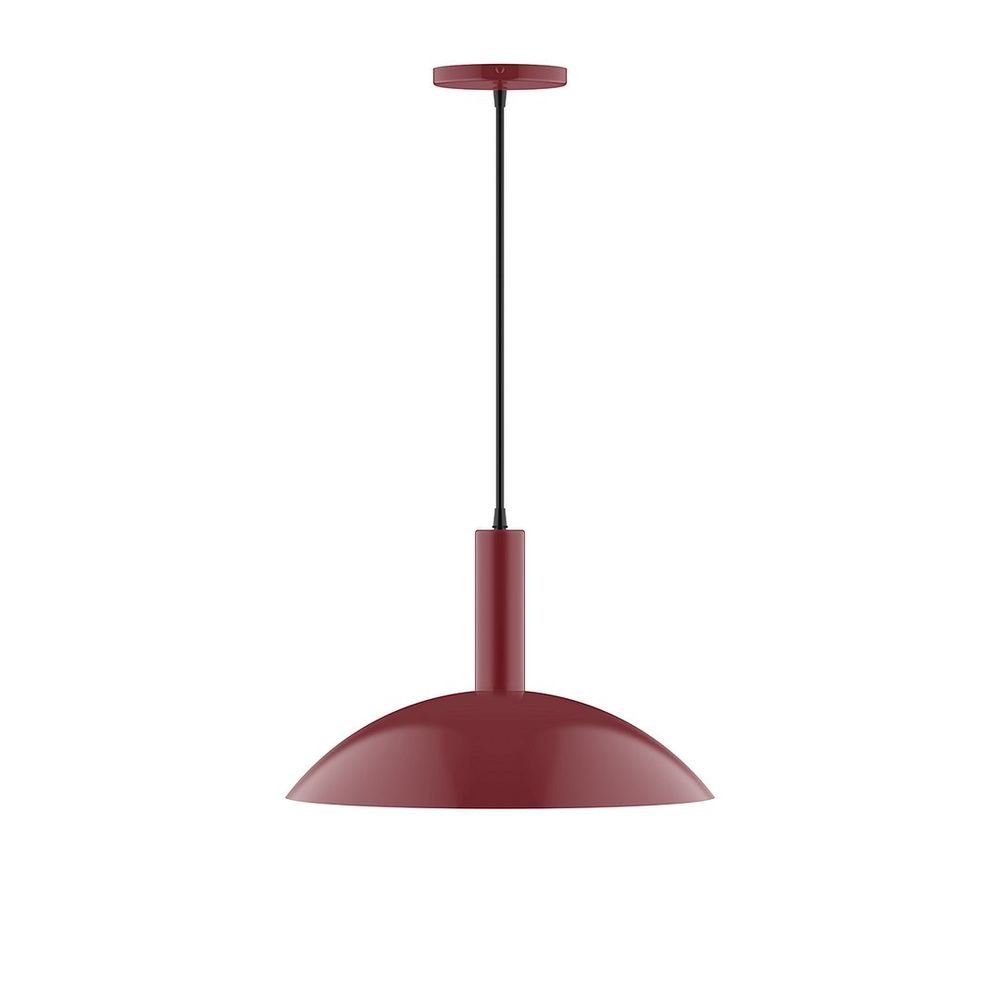 16" Stack Half Dome LED Pendant, gray fabric cord with canopy, Barn Red