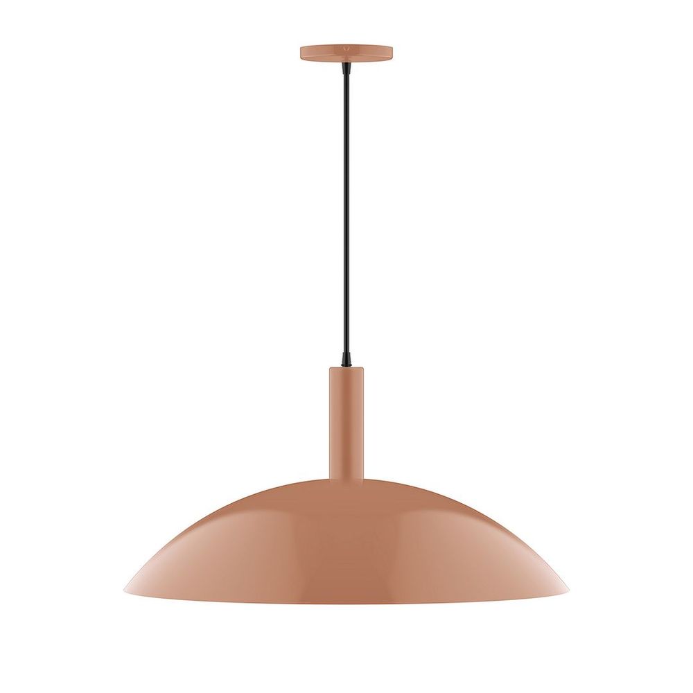 24" Stack Half Dome LED Pendant, brown and ivory houndstooth fabric cord with canopy, Terracotta