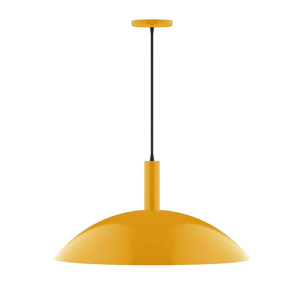 24" Stack Half Dome LED Pendant, polished copper fabric cord with canopy, Bright Yellow