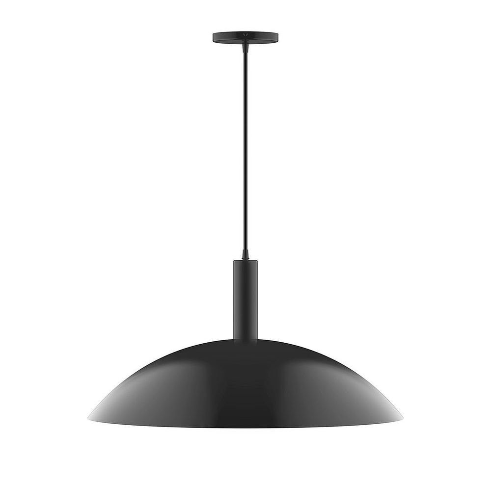 24" Stack Half Dome LED Pendant, white and gray dot fabric cord with canopy, Black