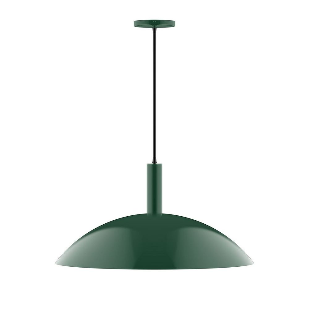 24" Stack Half Dome LED Pendant, navy mini tweed fabric cord with canopy, Forest Green