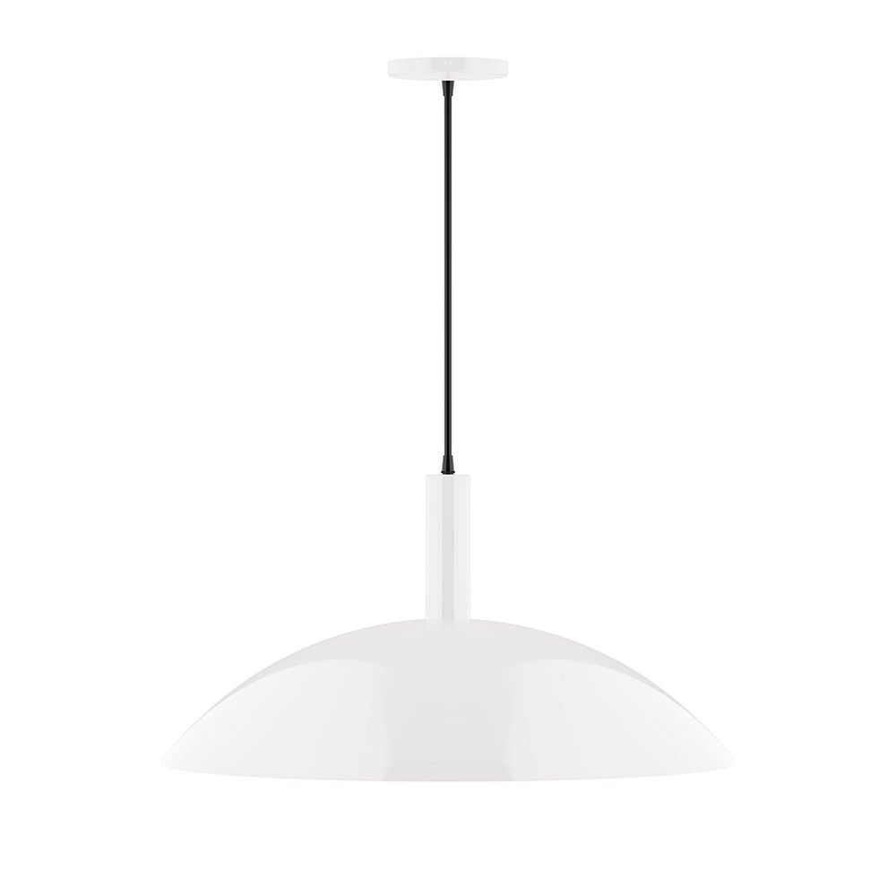 24" Stack Half Dome LED Pendant, white fabric cord with canopy, White