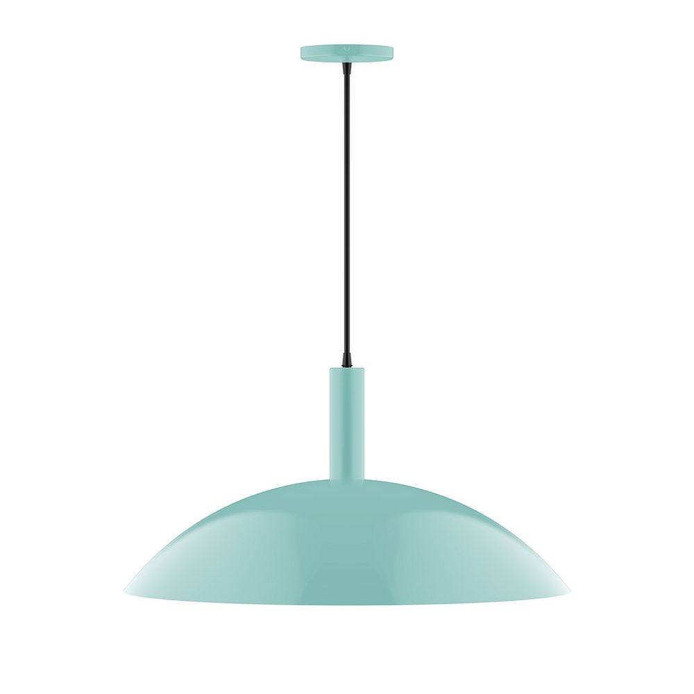 24" Stack Half Dome LED Pendant, white fabric cord with canopy, Sea Green