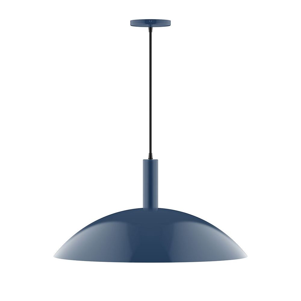 24" Stack Half Dome LED Pendant, white fabric cord with canopy, Navy