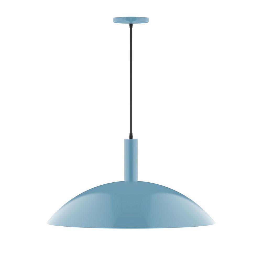 24" Stack Half Dome LED Pendant, polished copper fabric cord with canopy, Light Blue