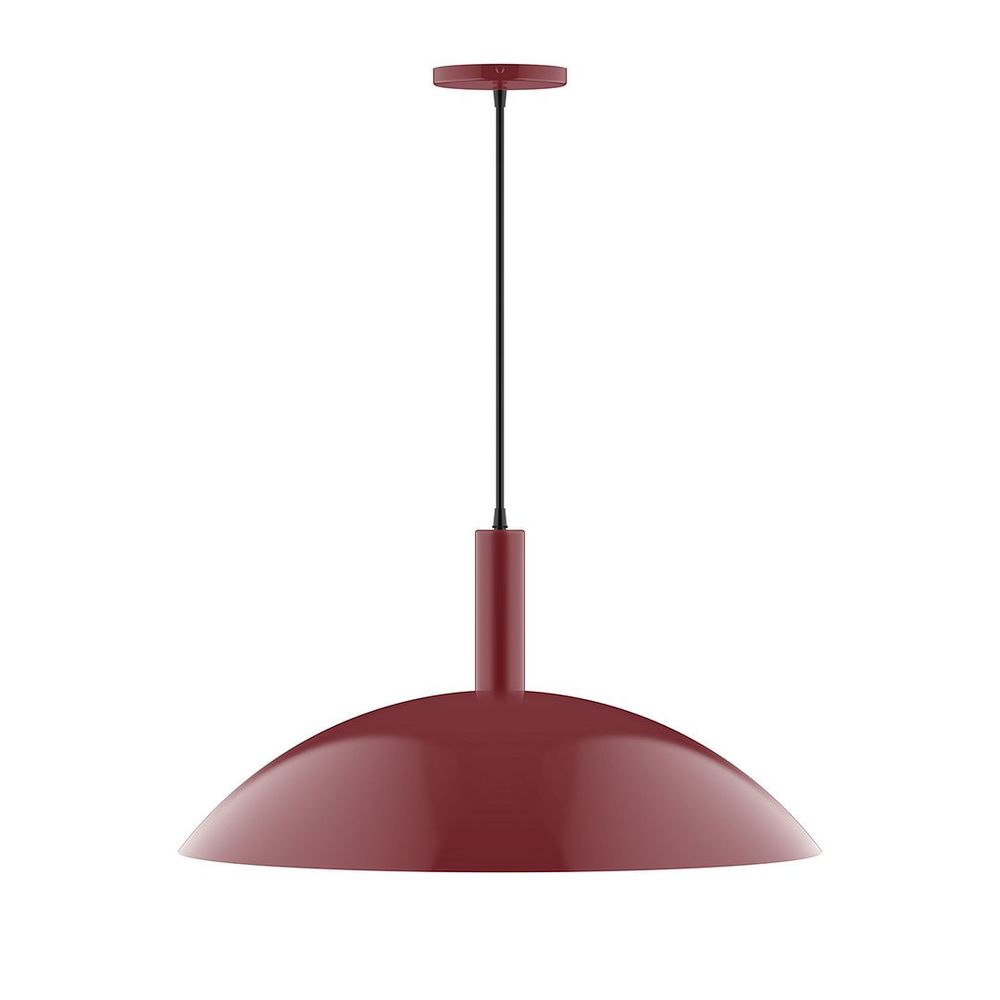 24" Stack Half Dome LED Pendant, polished copper fabric cord with canopy, Barn Red