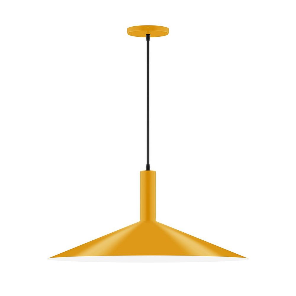 24" Stack Shallow Cone LED Pendant and white houndstooth fabric cord with canopy, Bright Yellow