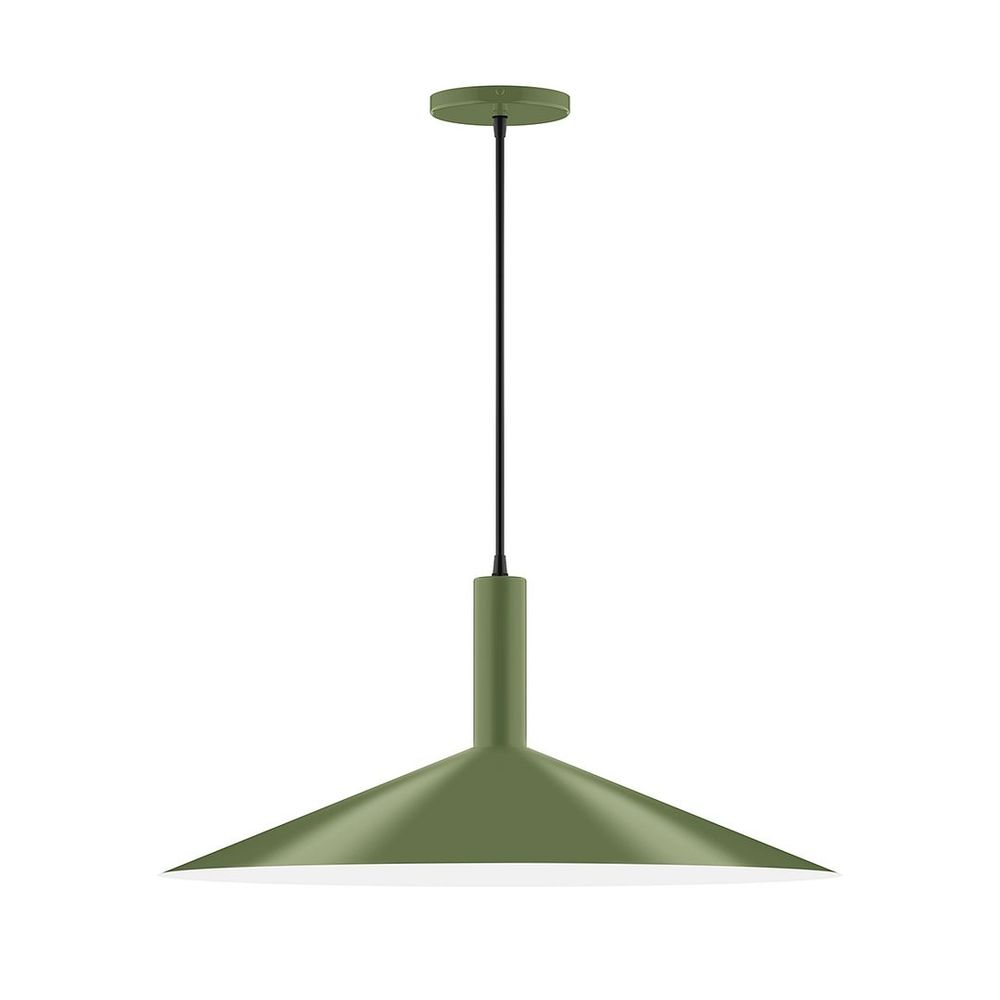 24" Stack Shallow Cone LED Pendant, white and gray dot fabric cord with canopy, Fern Green