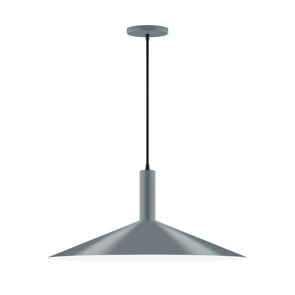 24" Stack Shallow Cone LED Pendant, polished copper fabric cord with canopy, Slate Gray