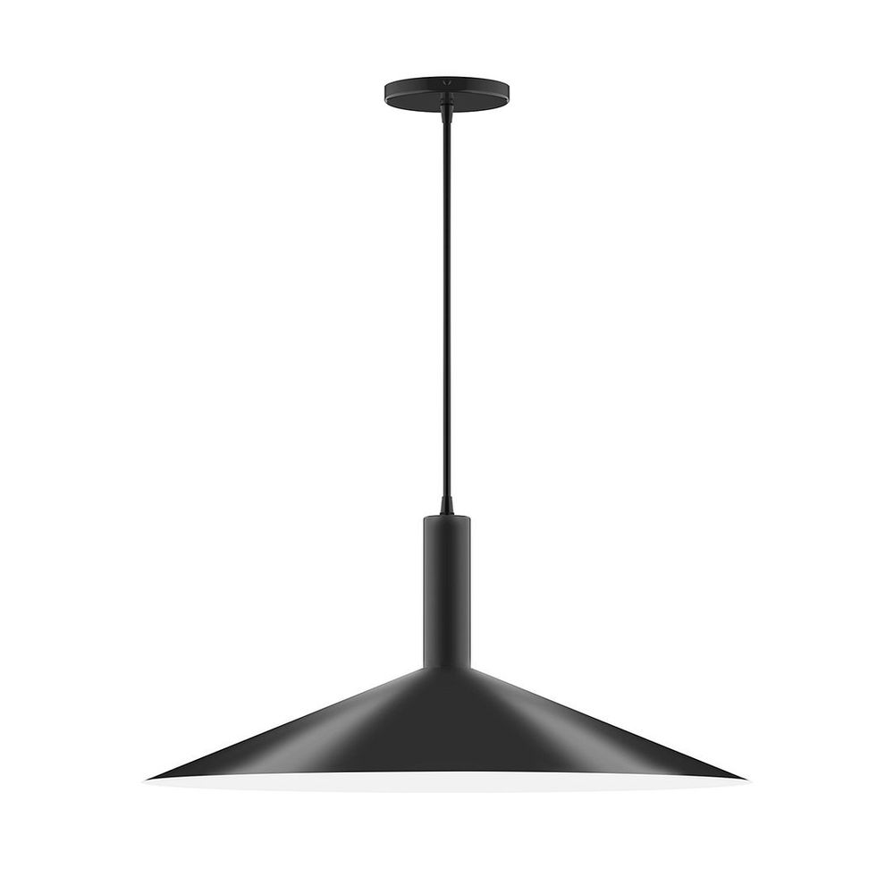 24" Stack Shallow Cone LED Pendant, black fabric cord with canopy, Black