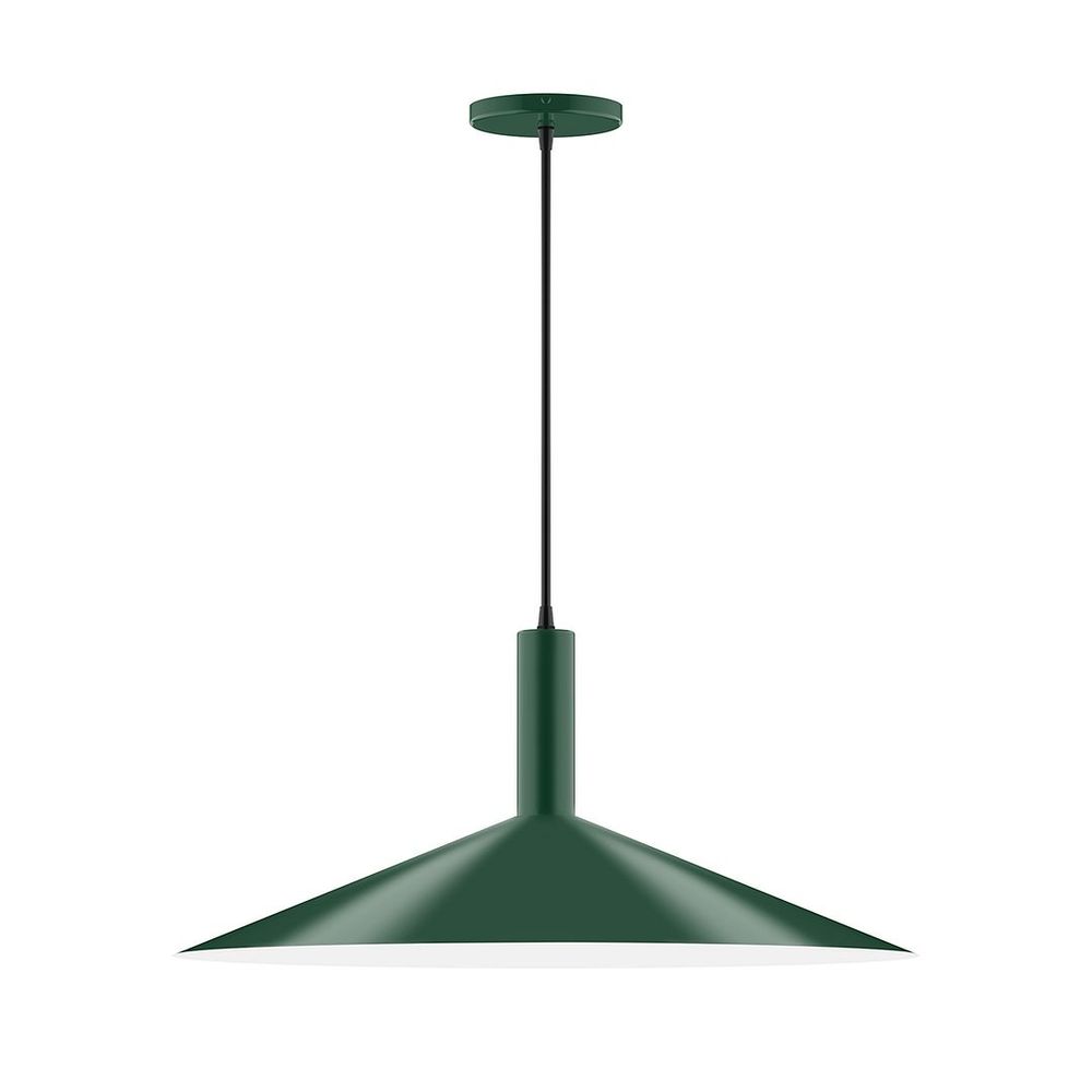 24" Stack Shallow Cone LED Pendant, polished copper fabric cord with canopy, Forest Green