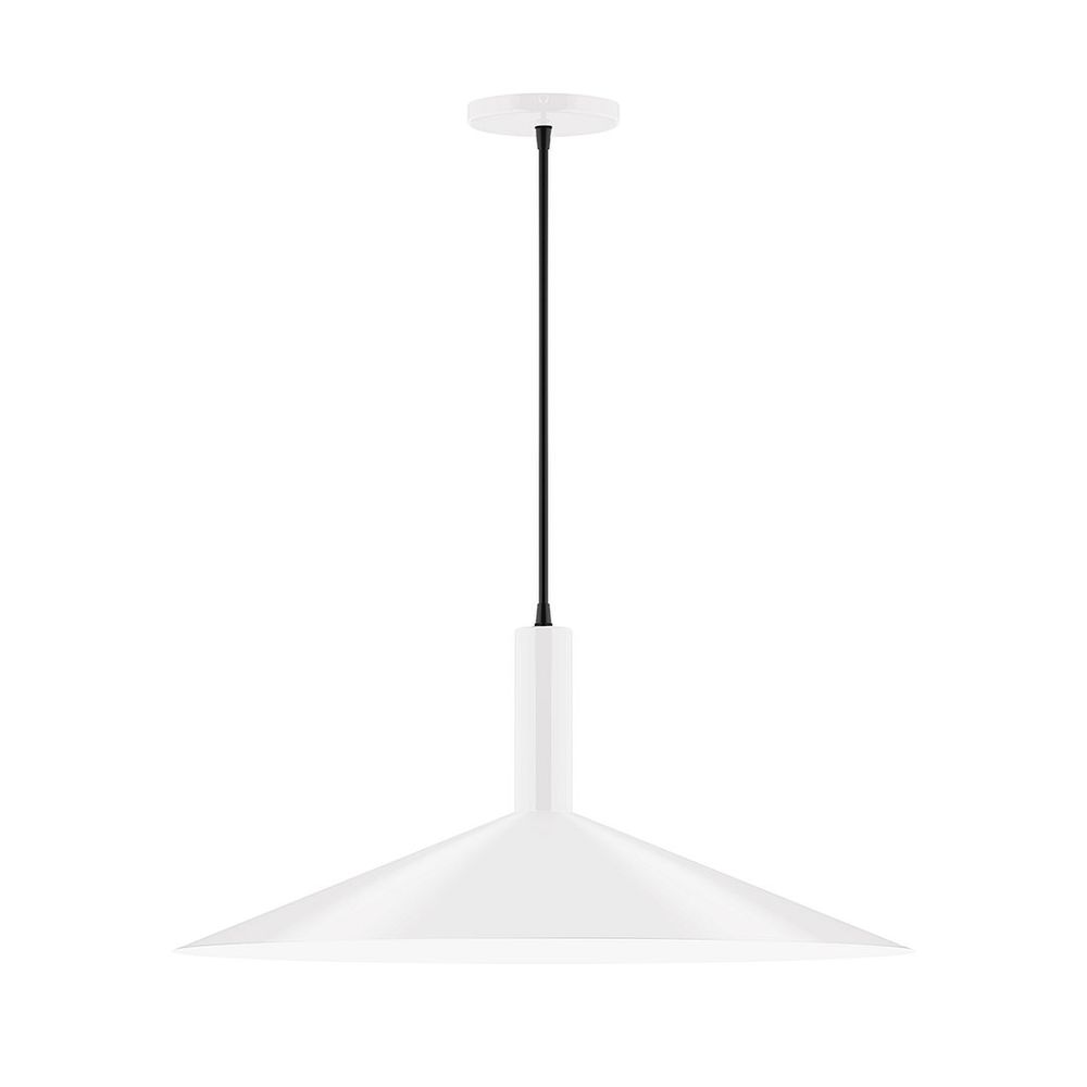 24" Stack Shallow Cone LED Pendant, black fabric cord with canopy, White