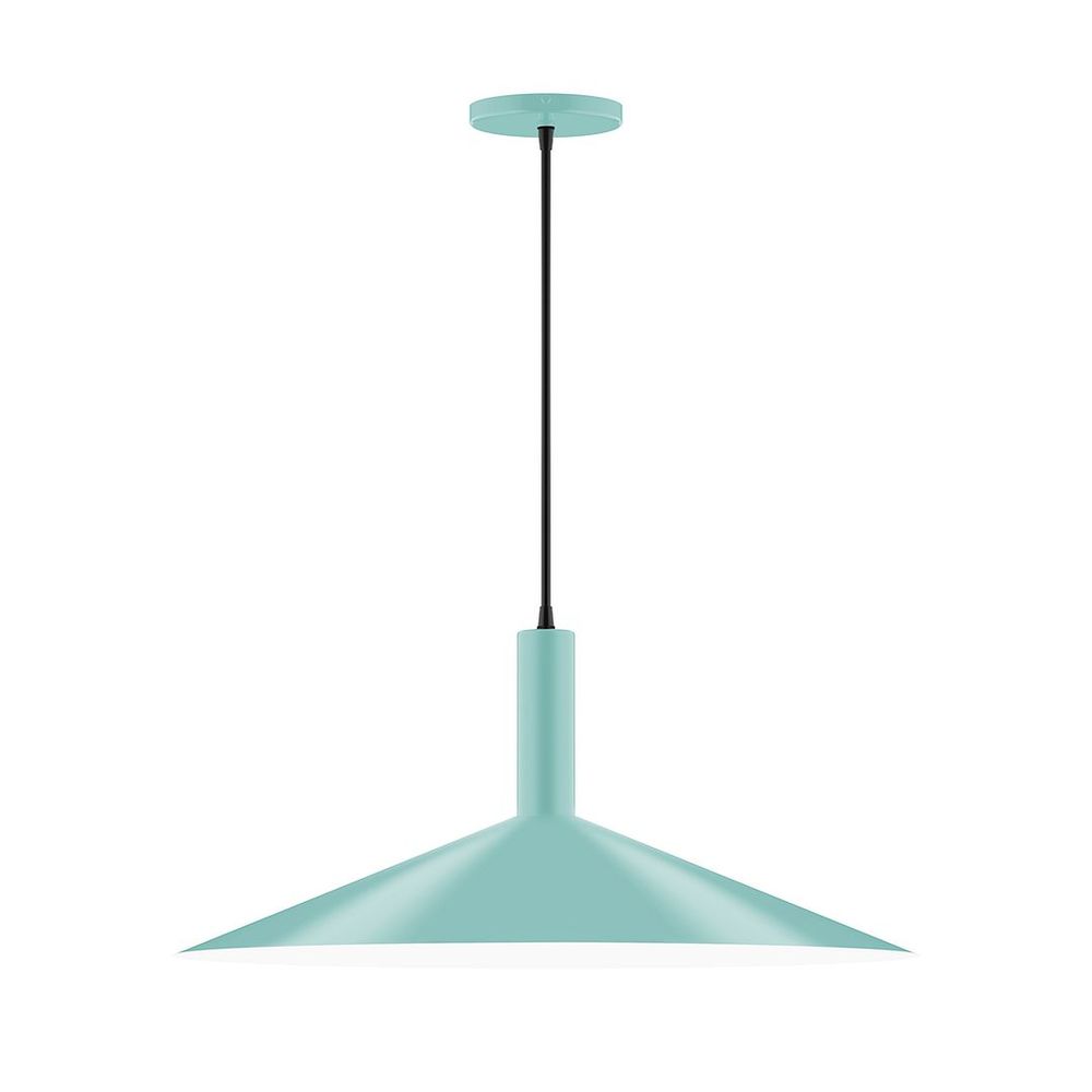 24" Stack Shallow Cone LED Pendant, white and gray dot fabric cord with canopy, Sea Green