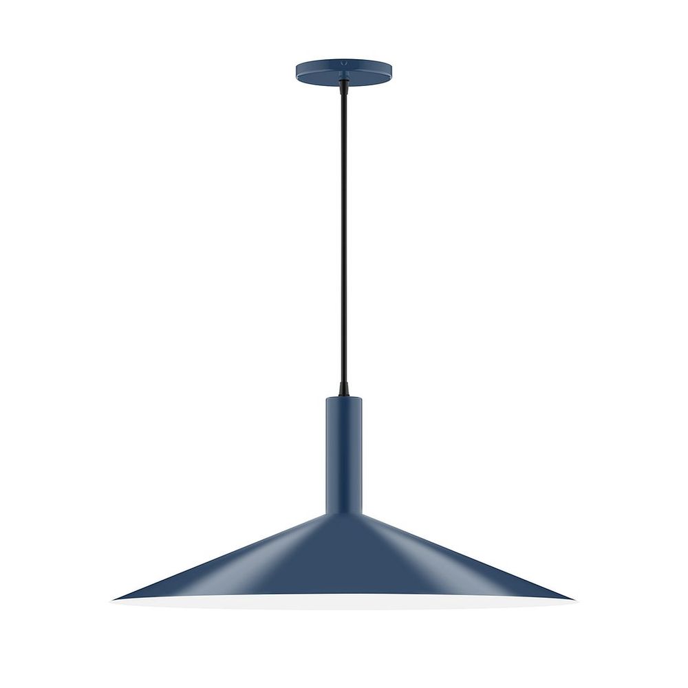 24" Stack Shallow Cone LED Pendant, navy mini tweed fabric cord with canopy, Navy