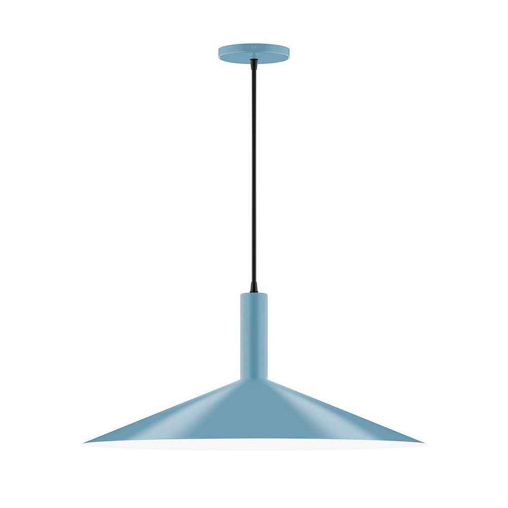 24" Stack Shallow Cone LED Pendant, navy mini tweed fabric cord with canopy, Light Blue