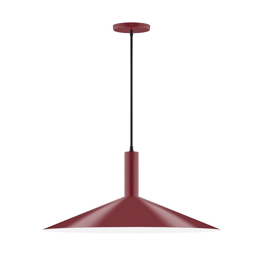 24" Stack Shallow Cone LED Pendant, polished copper fabric cord with canopy, Barn Red