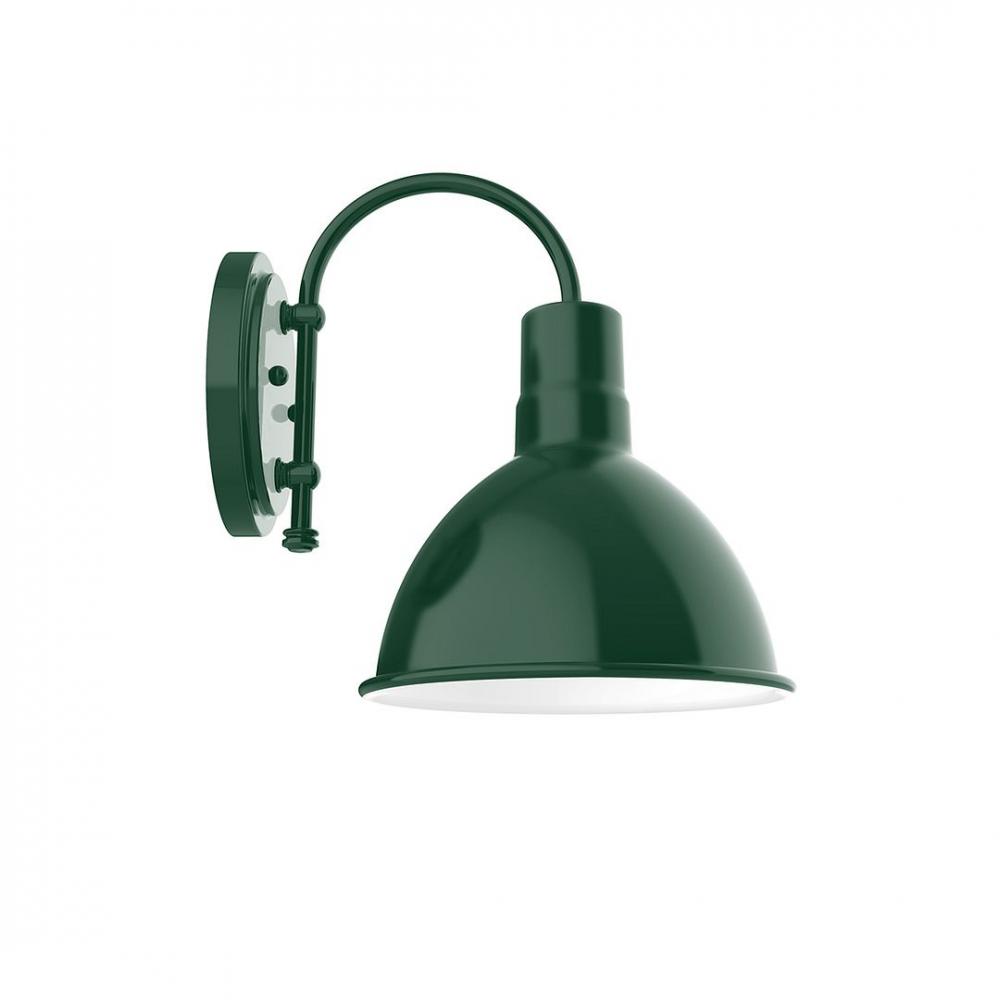 10" Deep Bowl shade, wall mount sconce with Frosted Glass and guard, Forest Green