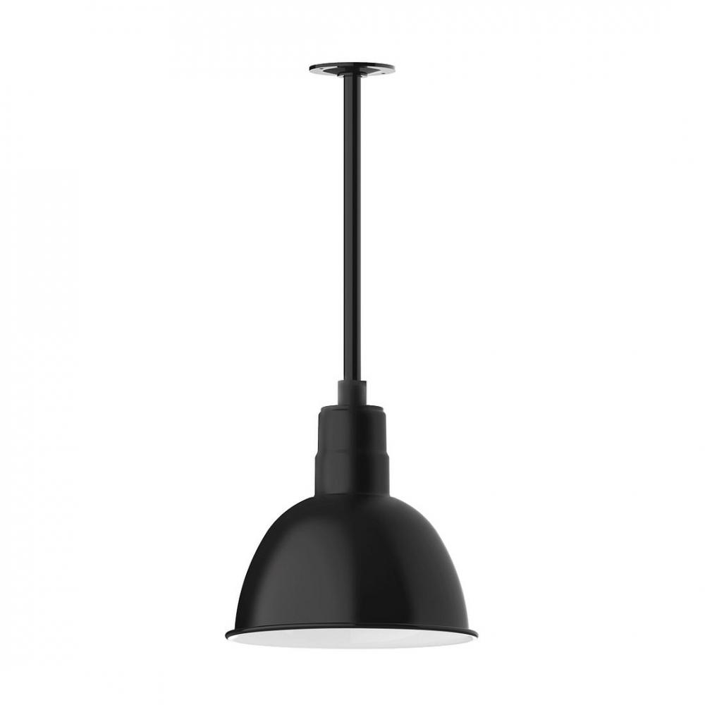 12" Deep Bowl shade, stem mount LED Pendant with canopy, Black