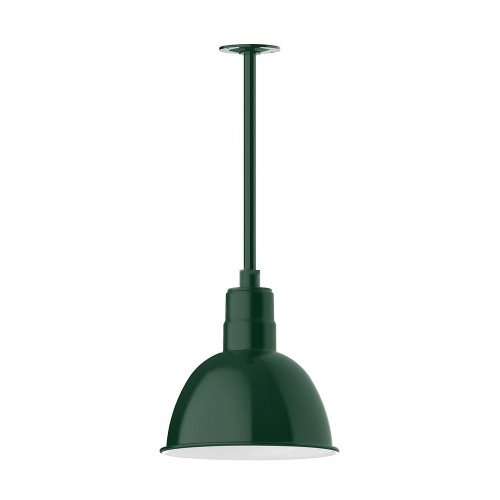 12" Deep Bowl shade, stem mount LED Pendant with canopy, Forest Green