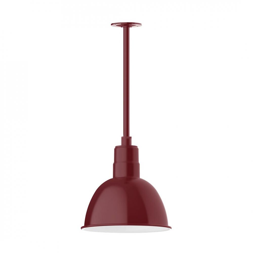 12" Deep Bowl shade, stem mount LED Pendant with canopy, Barn Red