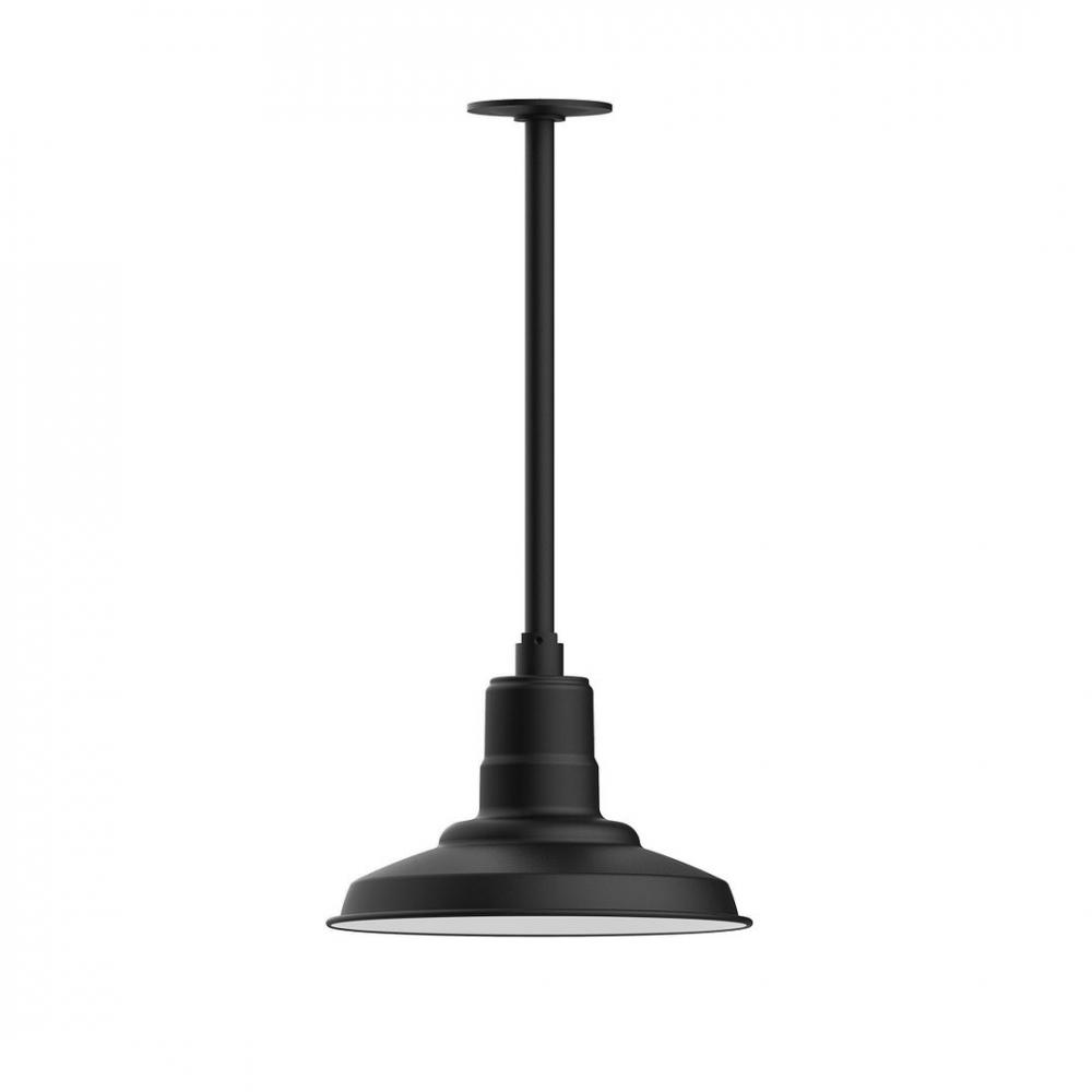 12" Warehouse shade, stem mount LED Pendant with canopy, Black