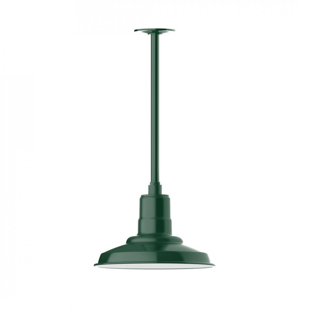 12" Warehouse shade, stem mount LED Pendant with wire grill, Forest Green