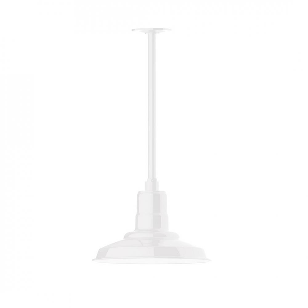 12" Warehouse shade, stem mount LED Pendant with canopy, White