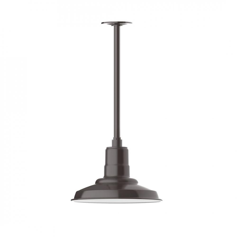 12" Warehouse shade, stem mount LED Pendant with canopy, Architectural Bronze