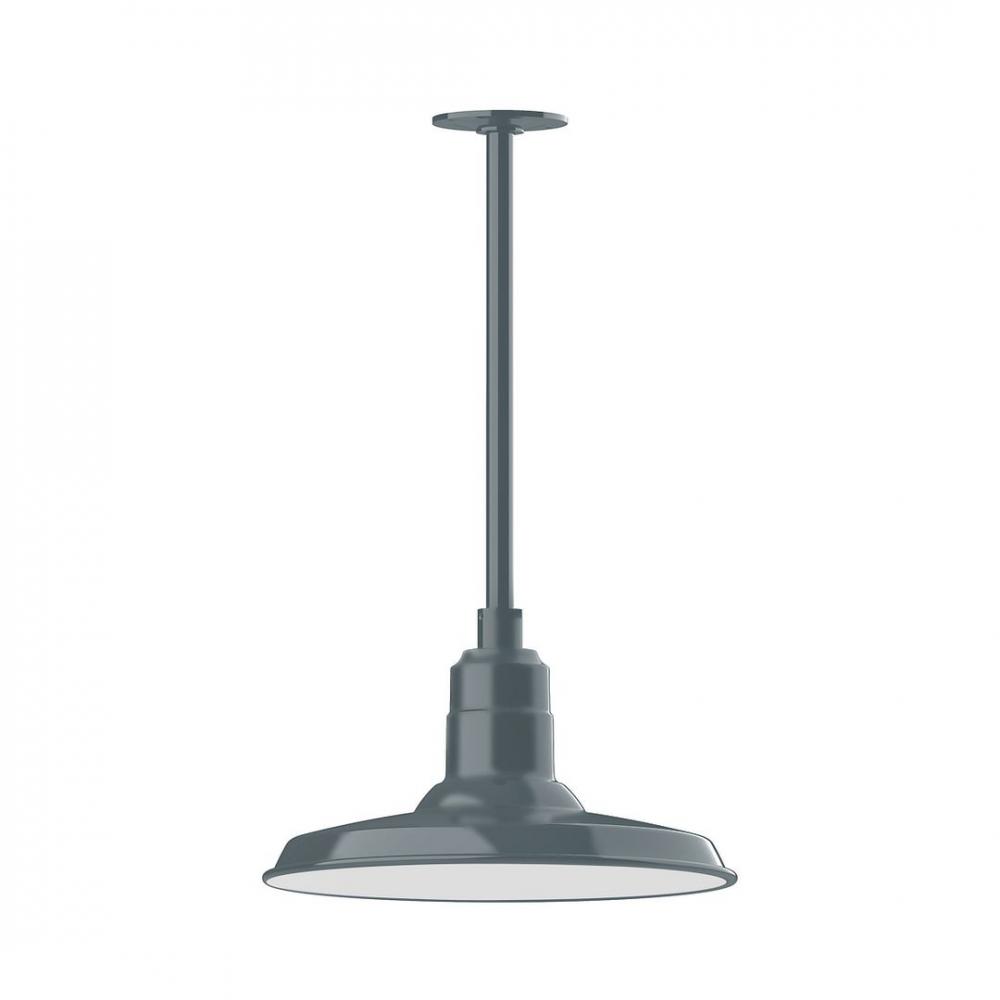 14" Warehouse shade, stem mount LED Pendant with wire grill, Slate Gray