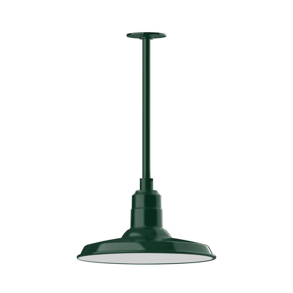 14" Warehouse shade, stem mount LED Pendant with canopy, Forest Green