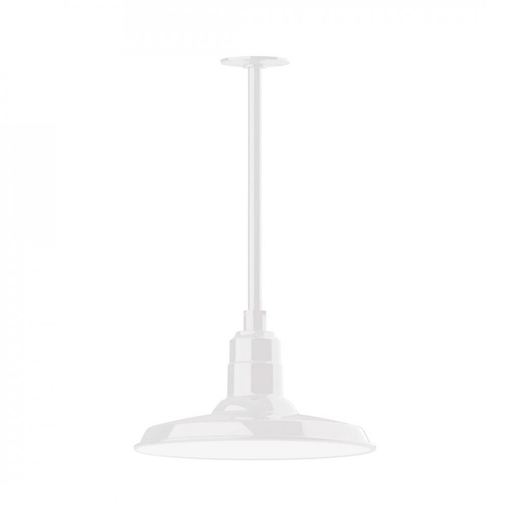 14" Warehouse shade, stem mount LED Pendant with wire grill, White