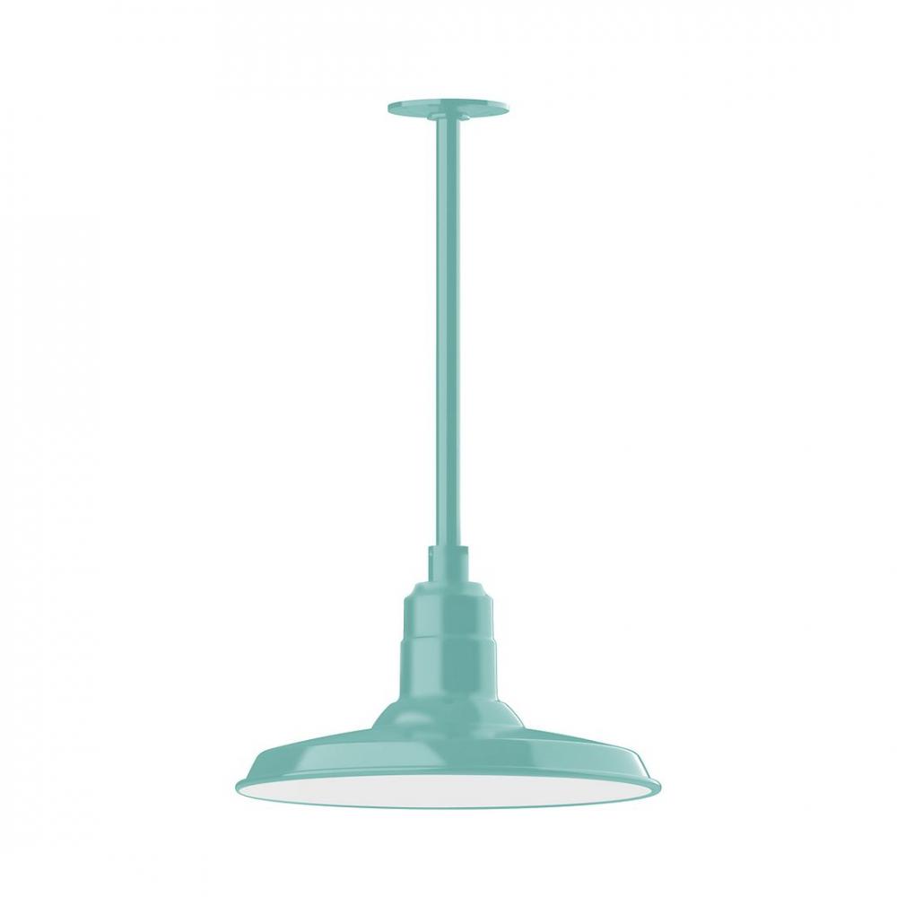 14" Warehouse shade, stem mount LED Pendant with canopy, Sea Green