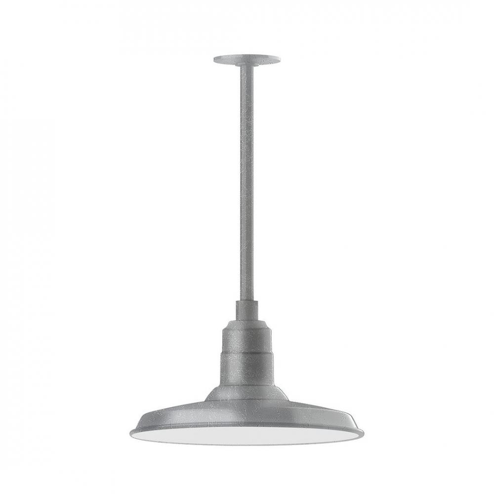 14" Warehouse shade, stem mount LED Pendant with canopy, Painted Galvanized