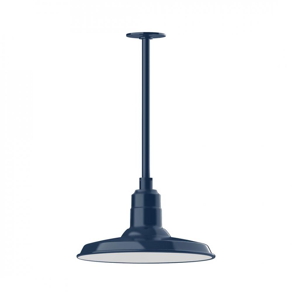 14" Warehouse shade, stem mount LED Pendant with canopy, Navy