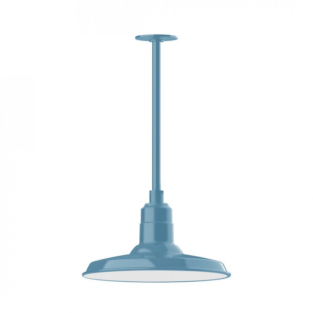 14" Warehouse shade, stem mount LED Pendant with wire grill, Light Blue