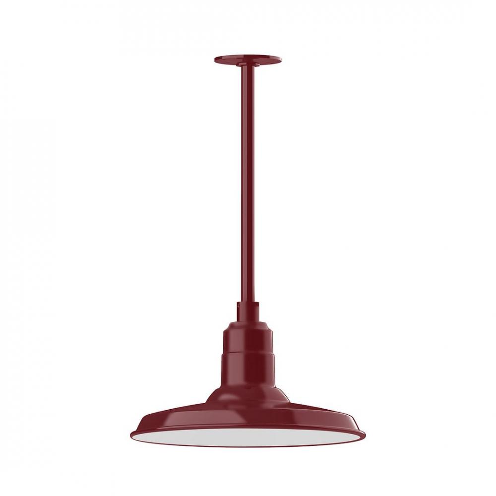 14" Warehouse shade, stem mount LED Pendant with canopy, Barn Red