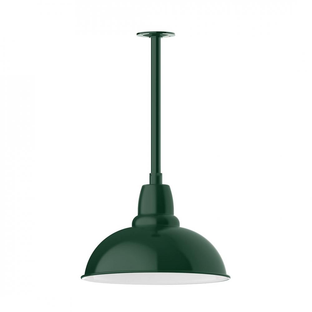 16" Cafe shade, stem mount LED Pendant with canopy, Forest Green