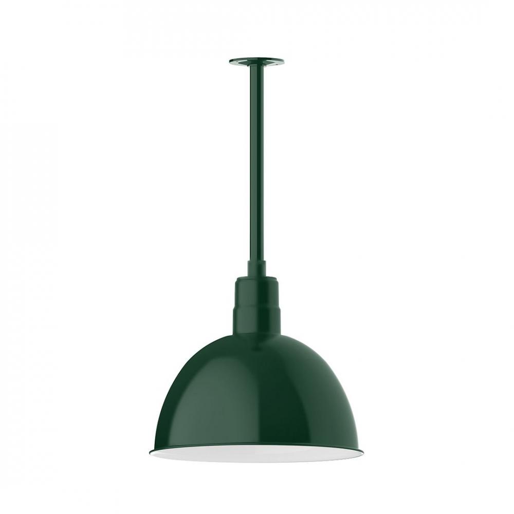 16" Deep Bowl shade, stem mount LED Pendant with canopy, Forest Green