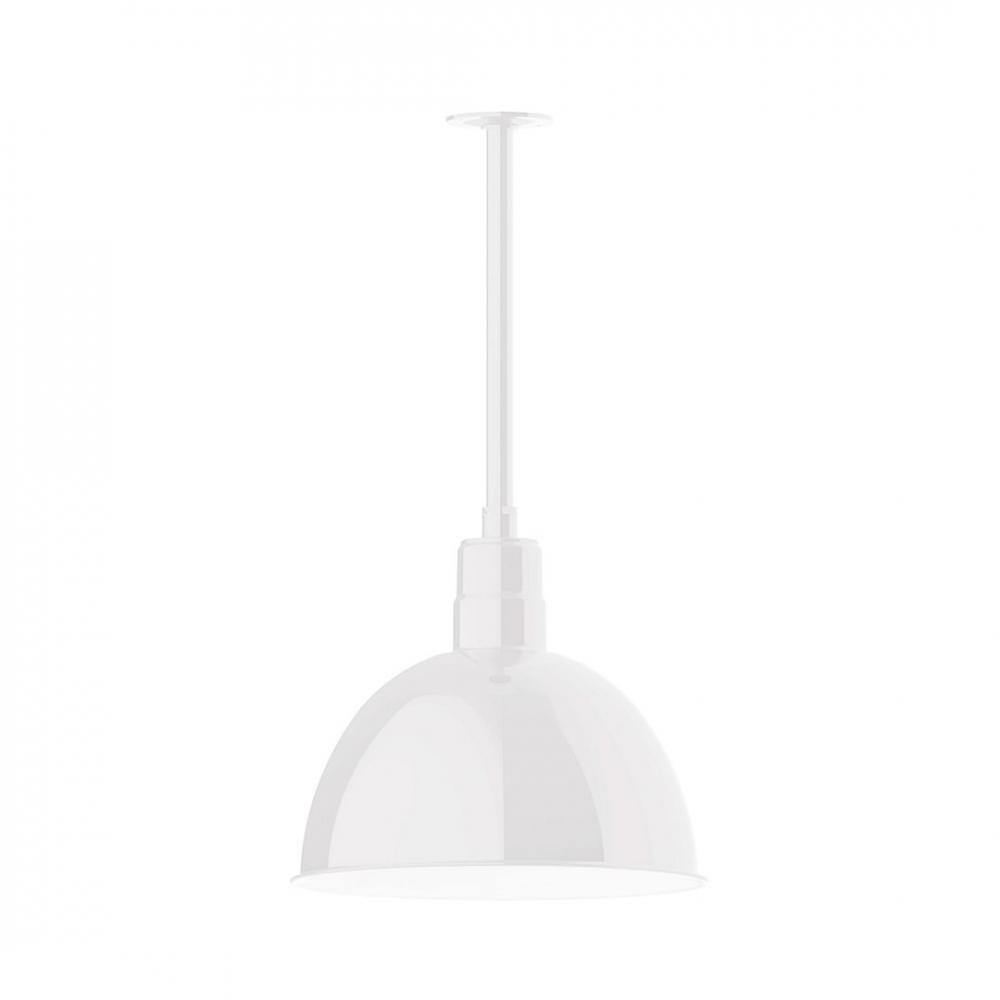 16" Deep Bowl shade, stem mount LED Pendant with canopy, White