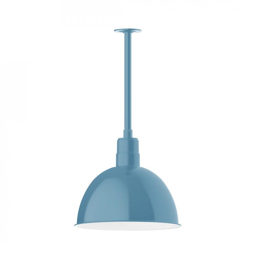 16" Deep Bowl shade, stem mount LED Pendant with canopy, Light Blue