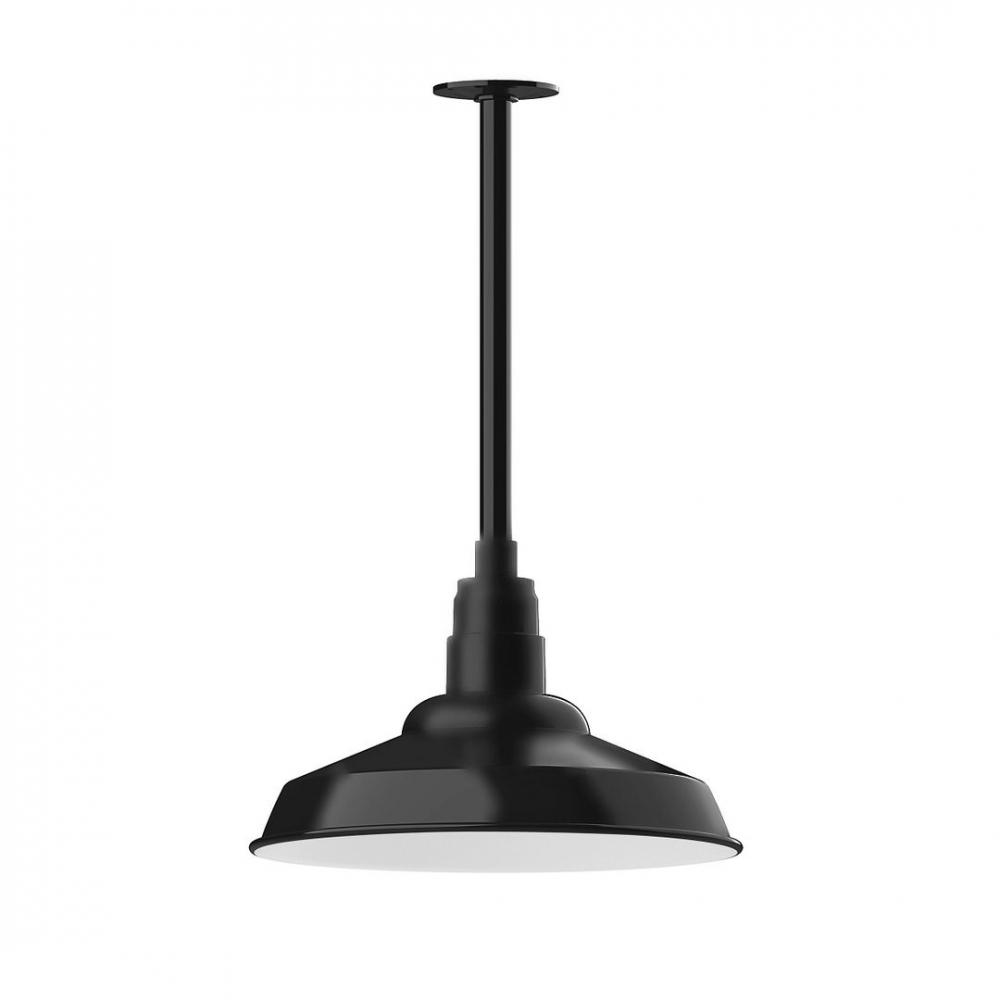 16" Warehouse shade, stem mount LED Pendant with canopy, Black