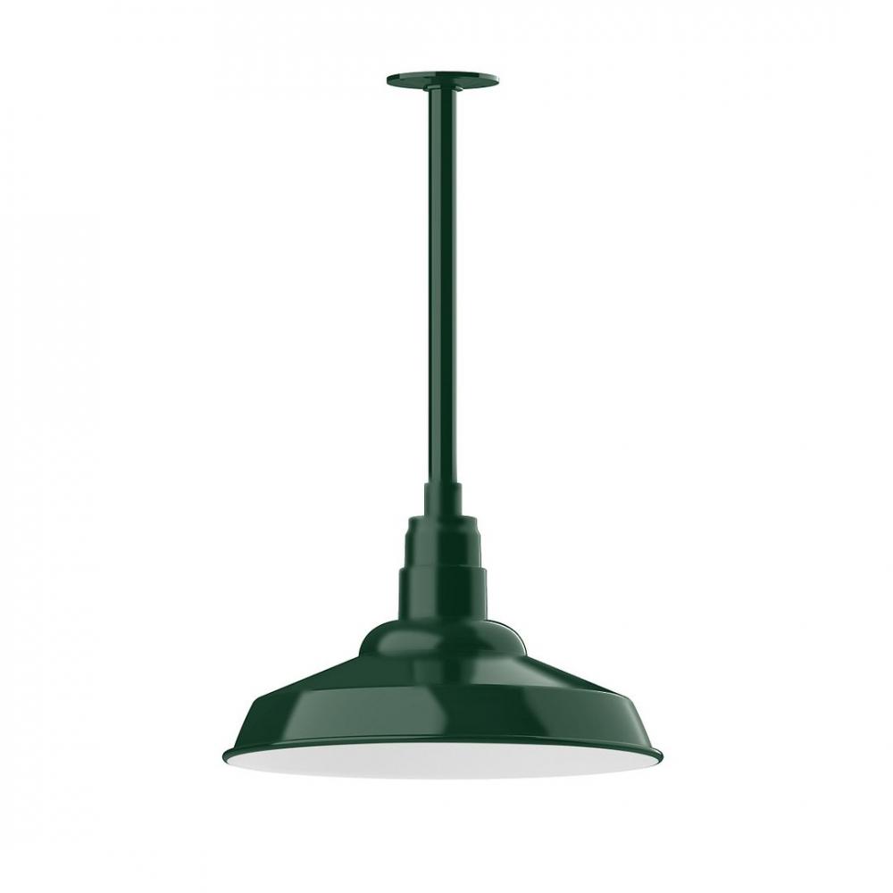 16" Warehouse shade, stem mount LED Pendant with wire grill, Forest Green