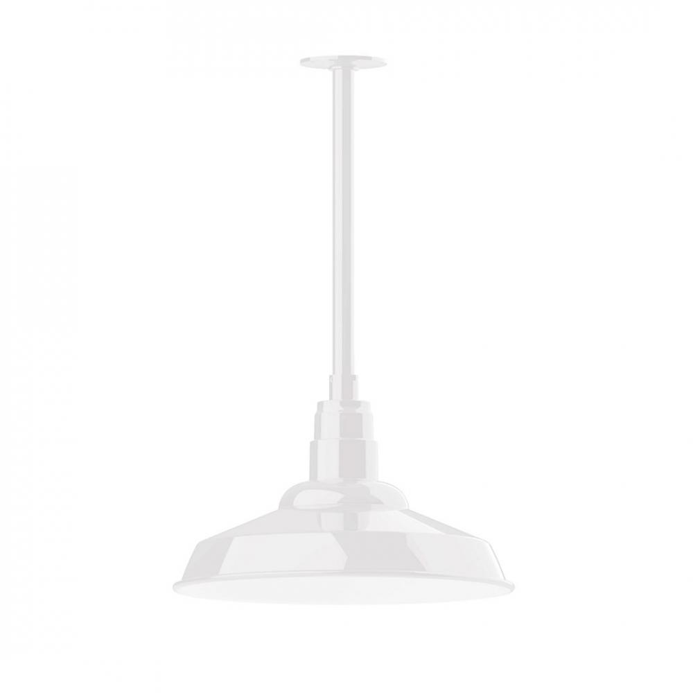 16" Warehouse shade, stem mount LED Pendant with canopy, White