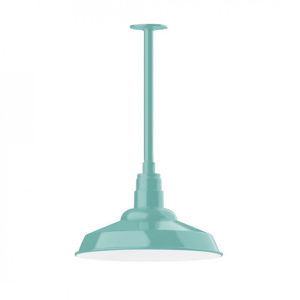 16" Warehouse shade, stem mount LED Pendant with wire grill, Sea Green